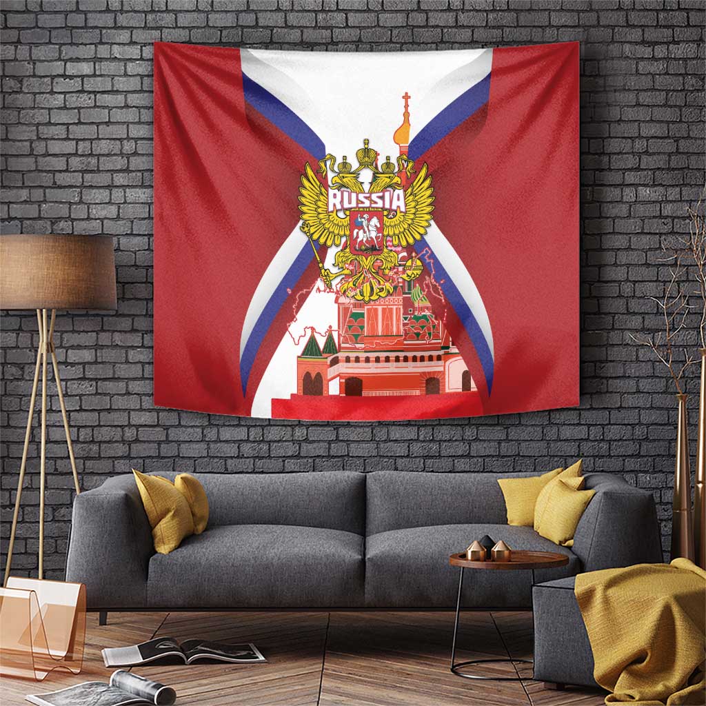 Russia Day Tapestry Coat Of Arms With Saint Basil's Cathedral