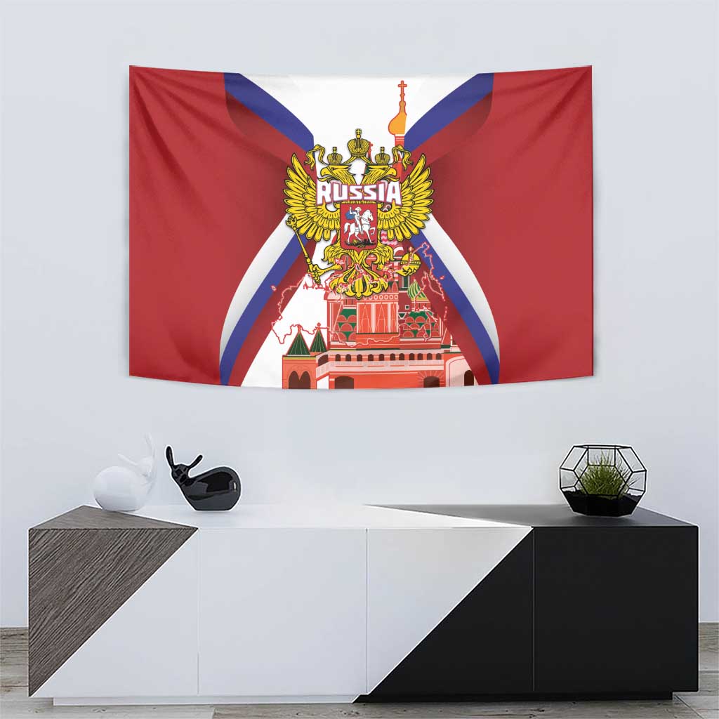 Russia Day Tapestry Coat Of Arms With Saint Basil's Cathedral