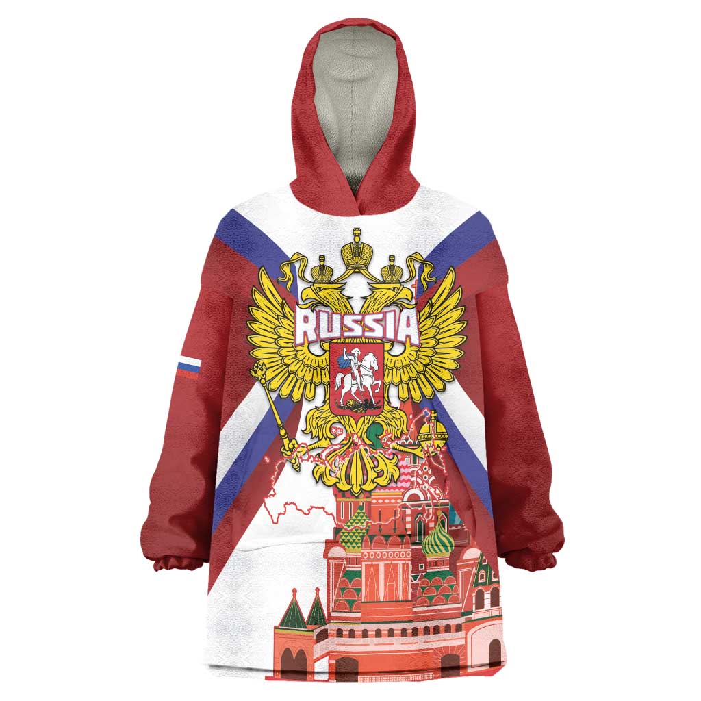 Russia Day Wearable Blanket Hoodie Coat Of Arms With Saint Basil's Cathedral