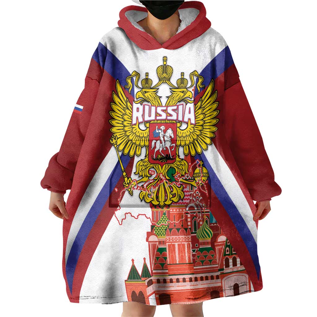 Russia Day Wearable Blanket Hoodie Coat Of Arms With Saint Basil's Cathedral