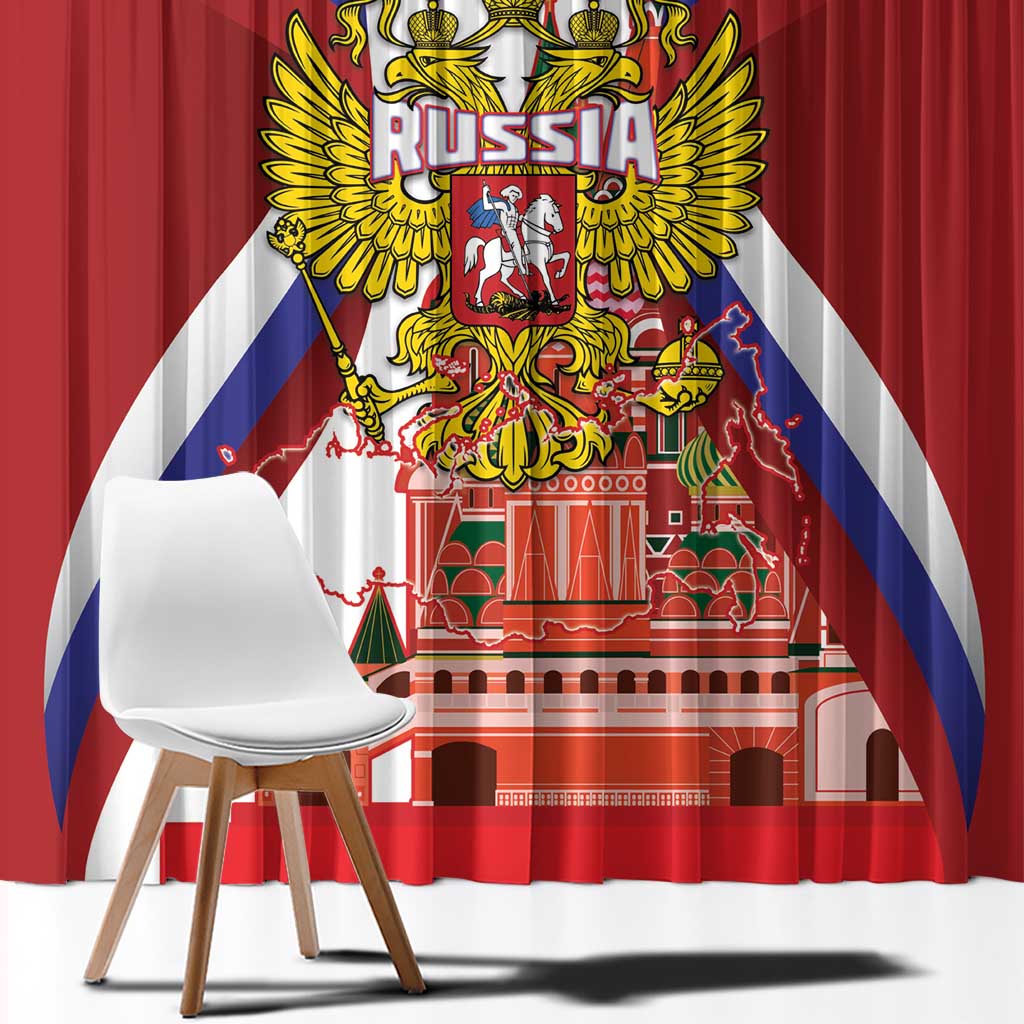 Russia Day Window Curtain Coat Of Arms With Saint Basil's Cathedral