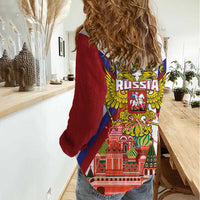 Russia Day Women Casual Shirt Coat Of Arms With Saint Basil's Cathedral