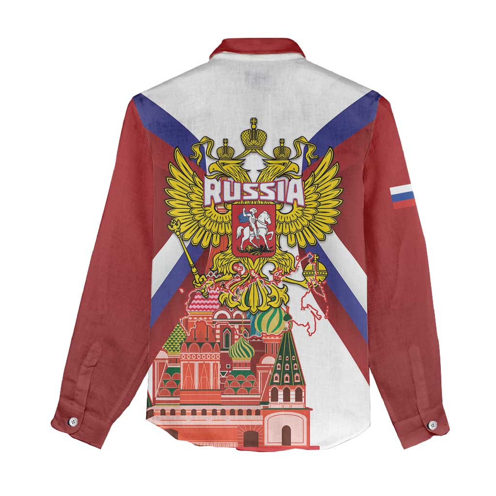 Russia Day Women Casual Shirt Coat Of Arms With Saint Basil's Cathedral