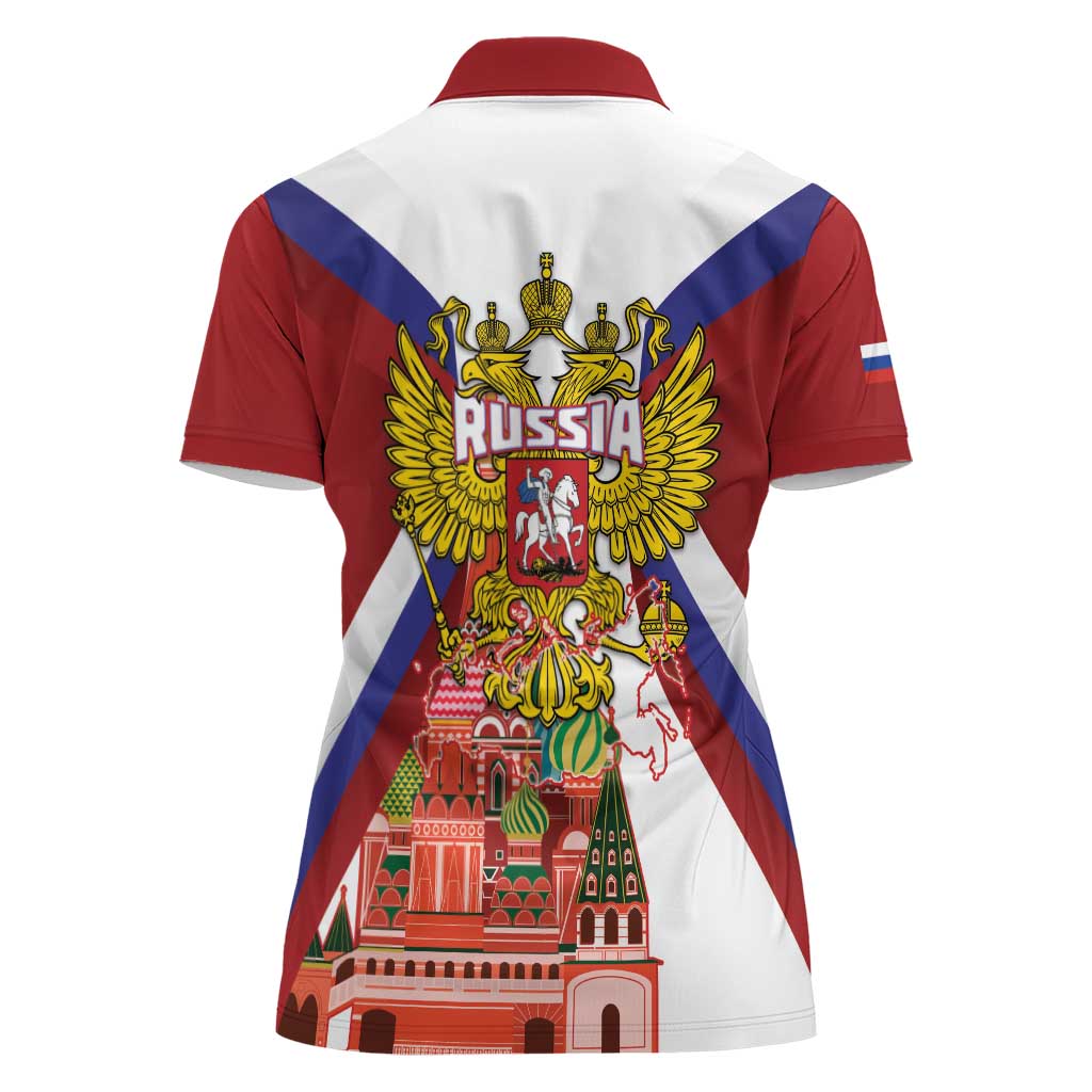 Russia Day Women Polo Shirt Coat Of Arms With Saint Basil's Cathedral