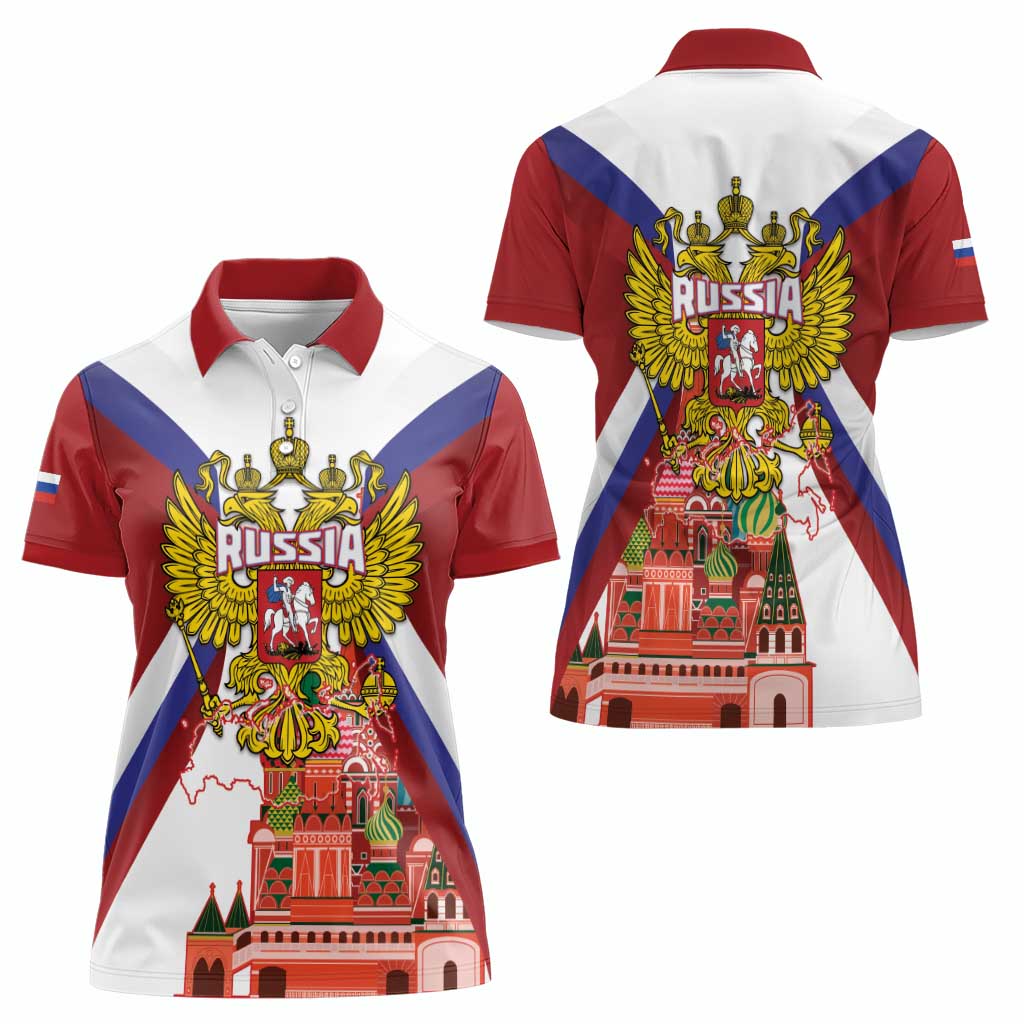 Russia Day Women Polo Shirt Coat Of Arms With Saint Basil's Cathedral