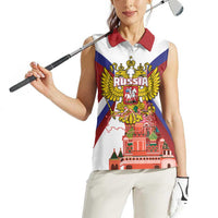 Russia Day Women Sleeveless Polo Shirt Coat Of Arms With Saint Basil's Cathedral