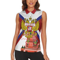 Russia Day Women Sleeveless Polo Shirt Coat Of Arms With Saint Basil's Cathedral