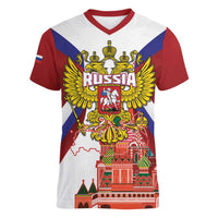 Russia Day Women V-Neck T-Shirt Coat Of Arms With Saint Basil's Cathedral