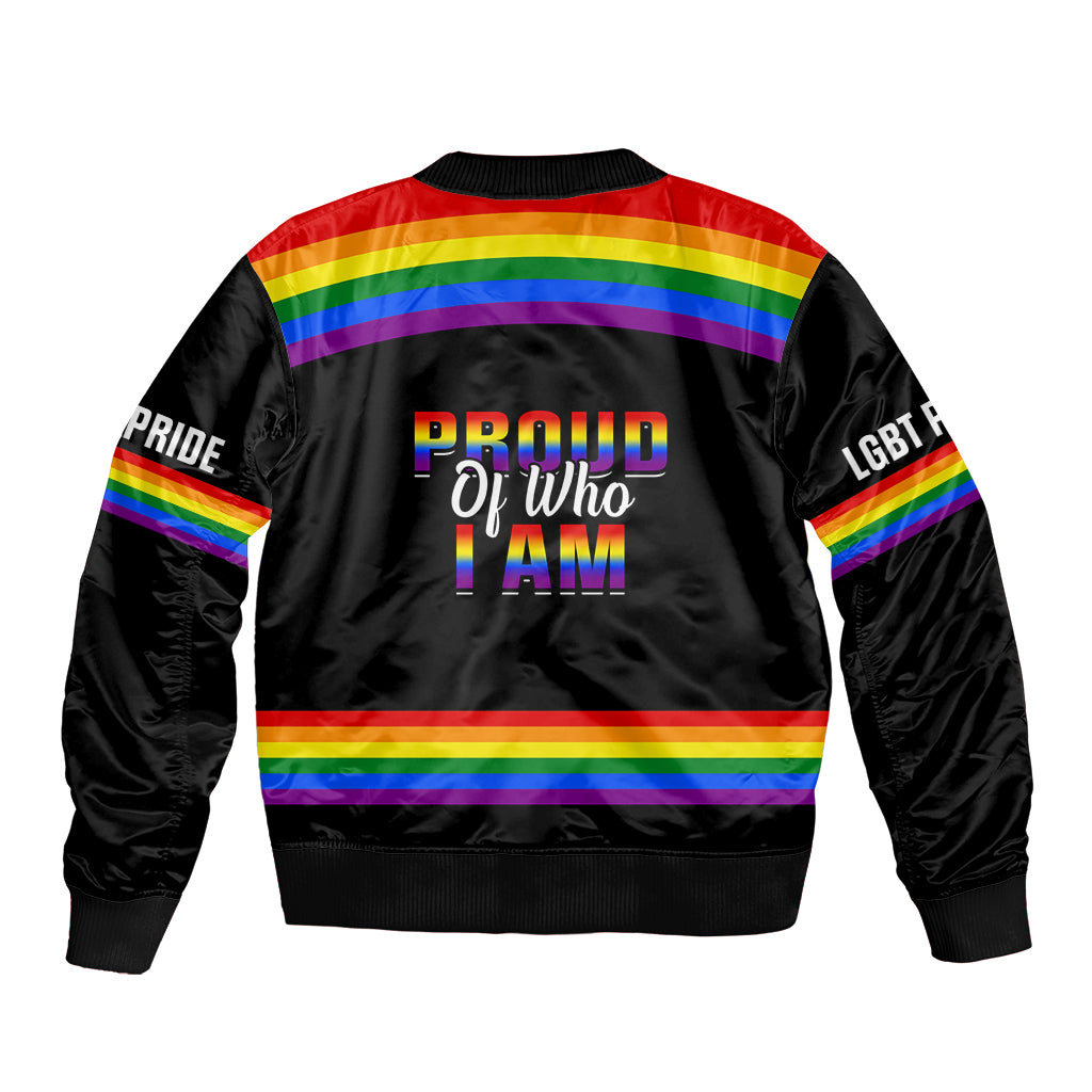 Pride Month LGBT Bomber Jacket Proud Of Who I Am Black - Wonder Print Shop