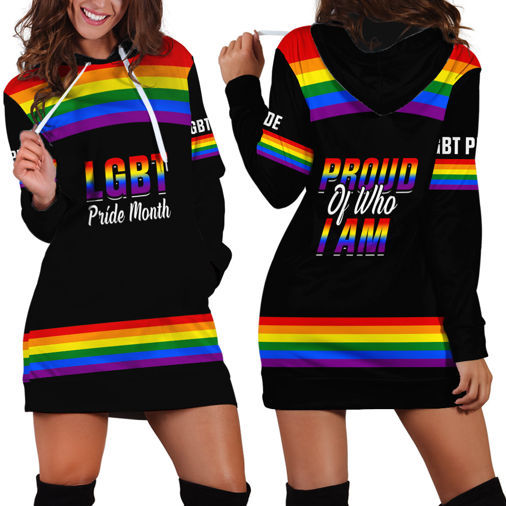 Pride Month LGBT Hoodie Dress Proud Of Who I Am Black - Wonder Print Shop