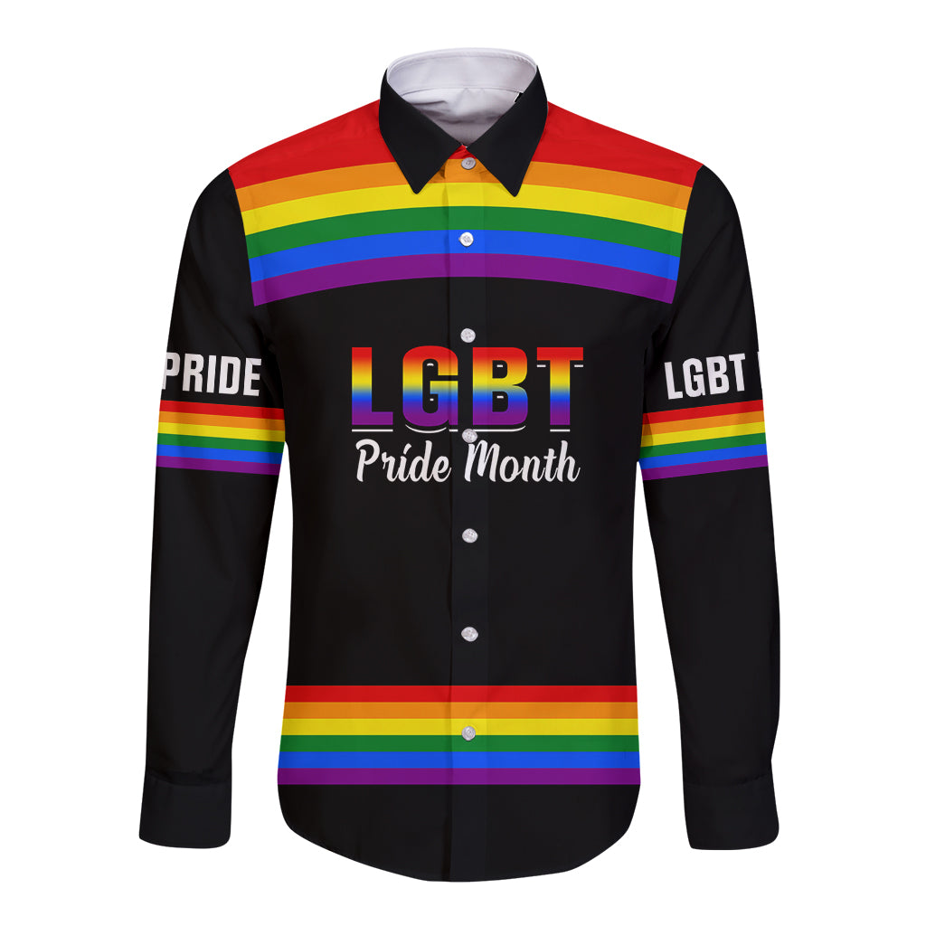 Pride Month LGBT Long Sleeve Button Shirt Proud Of Who I Am Black - Wonder Print Shop