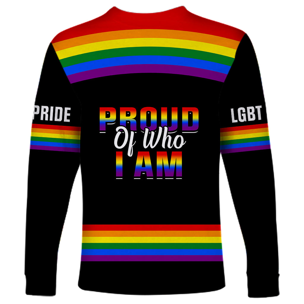 Pride Month LGBT Long Sleeve Shirt Proud Of Who I Am Black - Wonder Print Shop