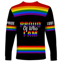 Pride Month LGBT Long Sleeve Shirt Proud Of Who I Am Black - Wonder Print Shop