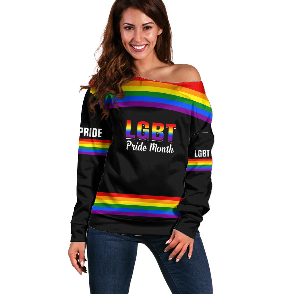 Pride Month LGBT Off Shoulder Sweater Proud Of Who I Am Black - Wonder Print Shop