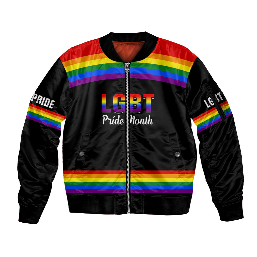 Pride Month LGBT Sleeve Zip Bomber Jacket Proud Of Who I Am Black - Wonder Print Shop