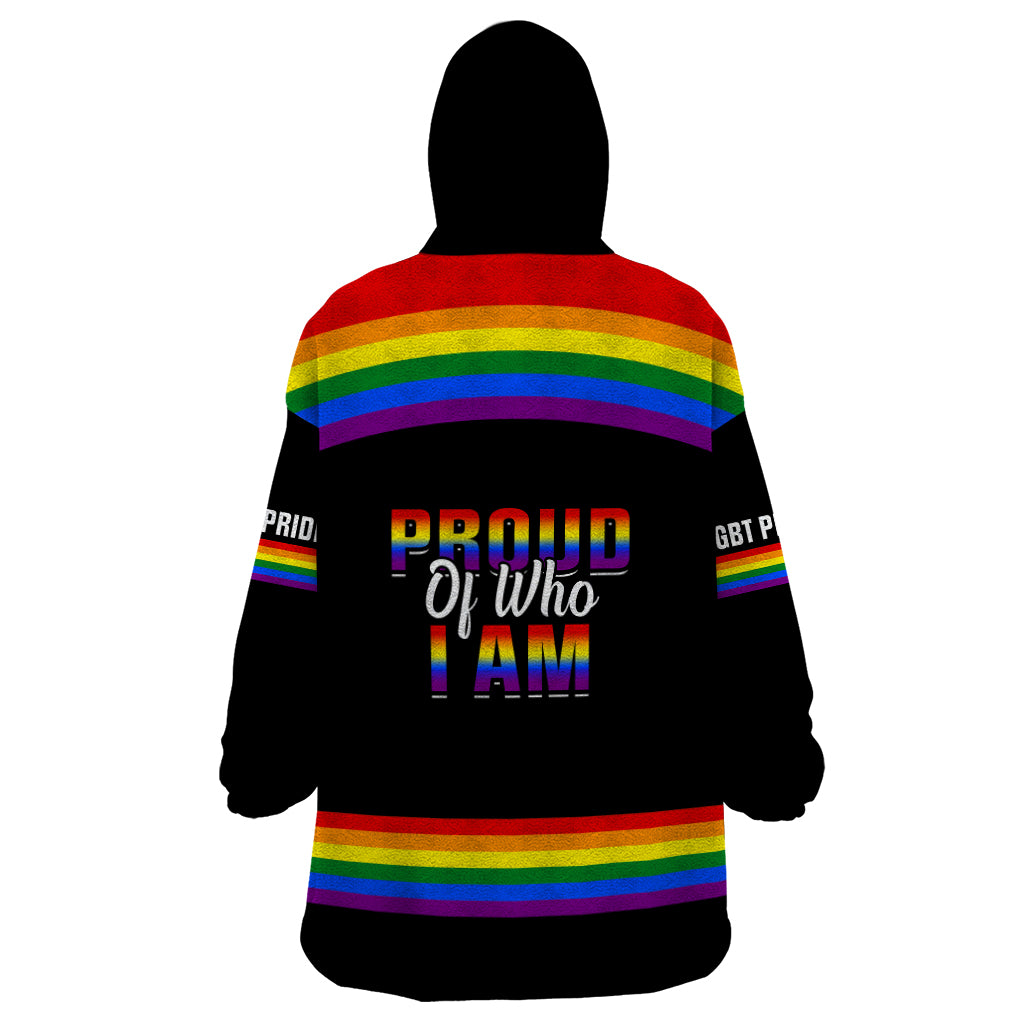 Pride Month LGBT Wearable Blanket Hoodie Proud Of Who I Am Black - Wonder Print Shop