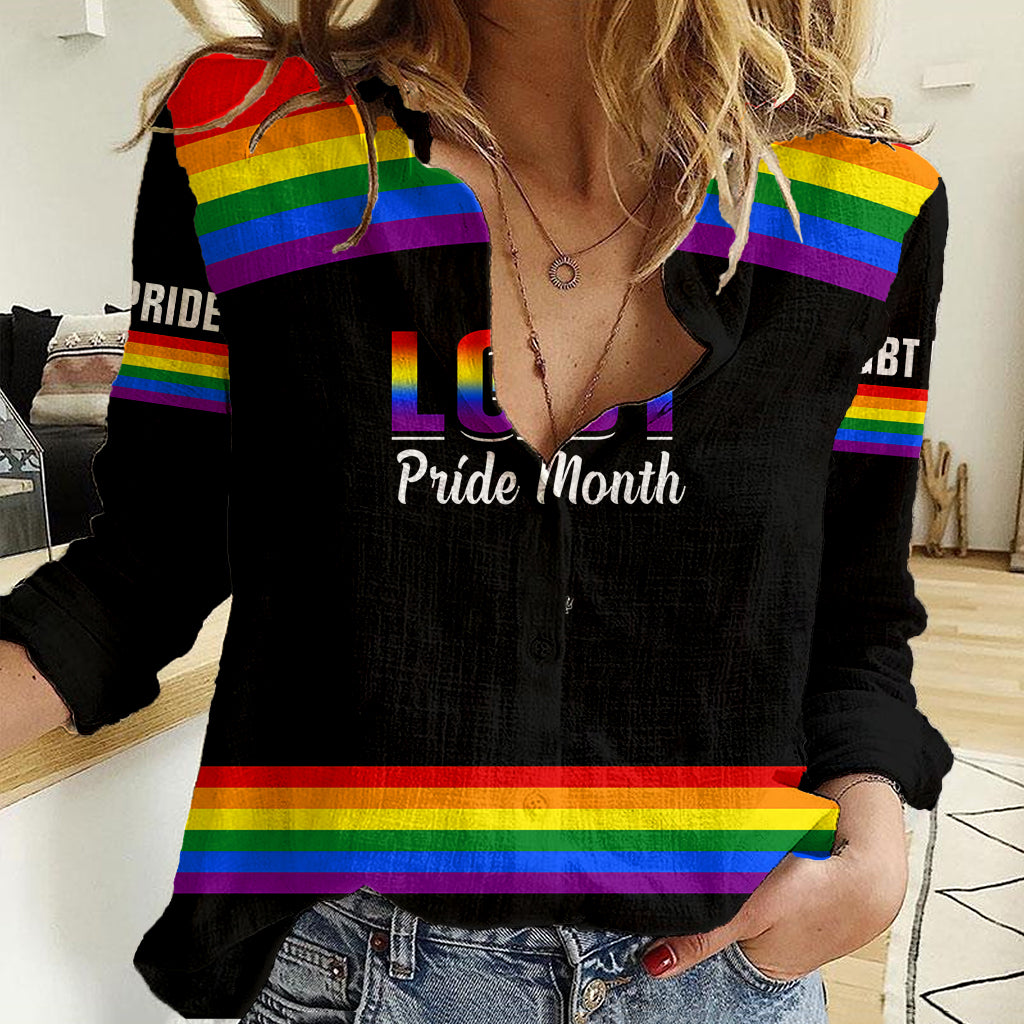 Pride Month LGBT Women Casual Shirt Proud Of Who I Am Black - Wonder Print Shop