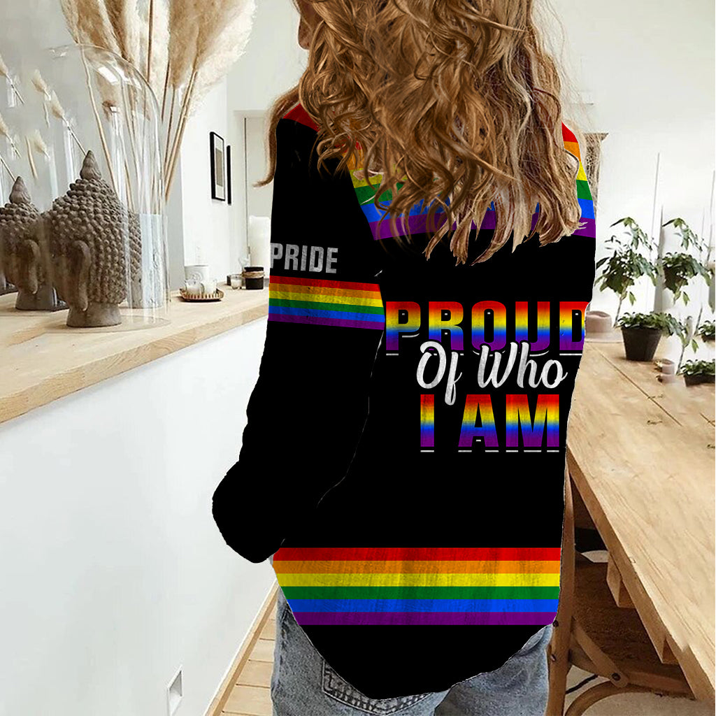 Pride Month LGBT Women Casual Shirt Proud Of Who I Am Black - Wonder Print Shop