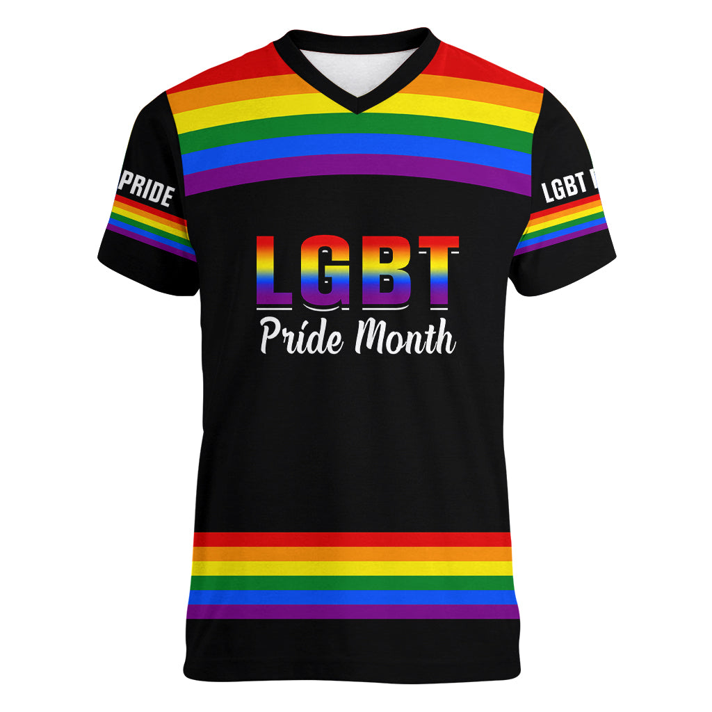 Pride Month LGBT Women V Neck T Shirt Proud Of Who I Am Black - Wonder Print Shop