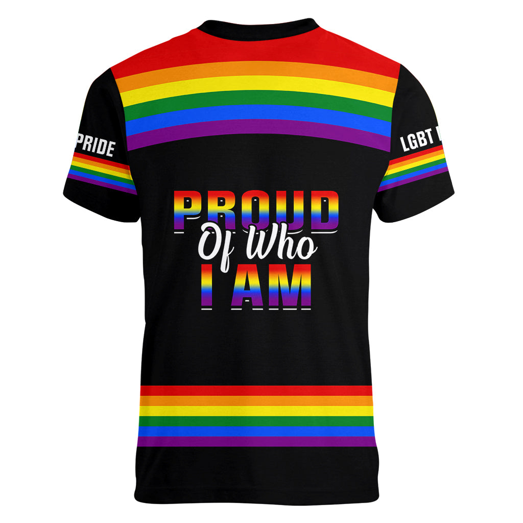 Pride Month LGBT Women V Neck T Shirt Proud Of Who I Am Black - Wonder Print Shop