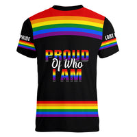 Pride Month LGBT Women V Neck T Shirt Proud Of Who I Am Black - Wonder Print Shop