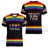 Pride Month LGBT Women V Neck T Shirt Proud Of Who I Am Black - Wonder Print Shop