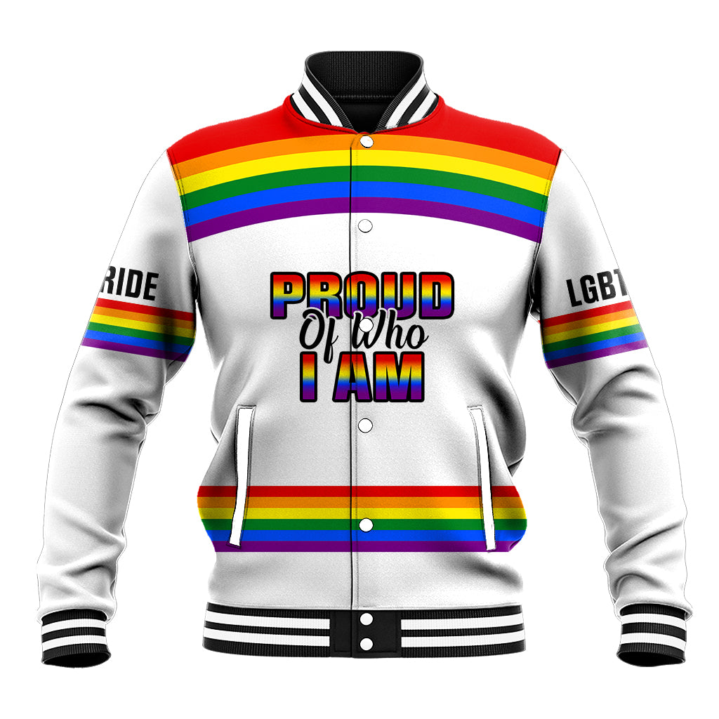 Pride Month LGBT Baseball Jacket Proud Of Who I Am White - Wonder Print Shop
