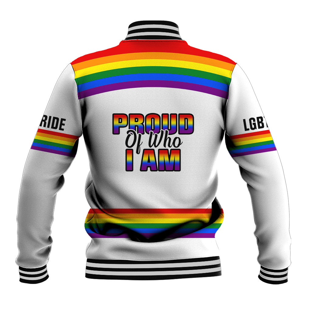Pride Month LGBT Baseball Jacket Proud Of Who I Am White - Wonder Print Shop