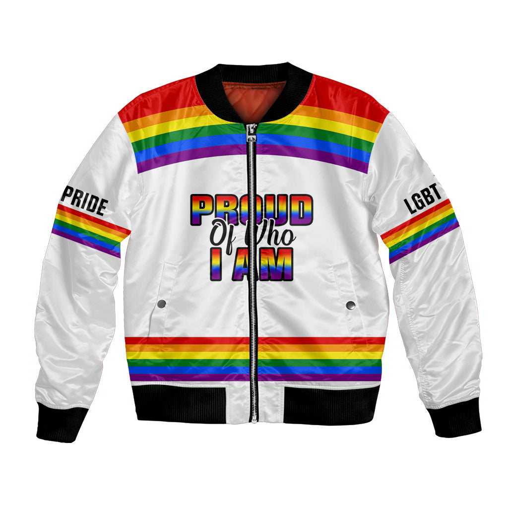 Pride Month LGBT Bomber Jacket Proud Of Who I Am White - Wonder Print Shop