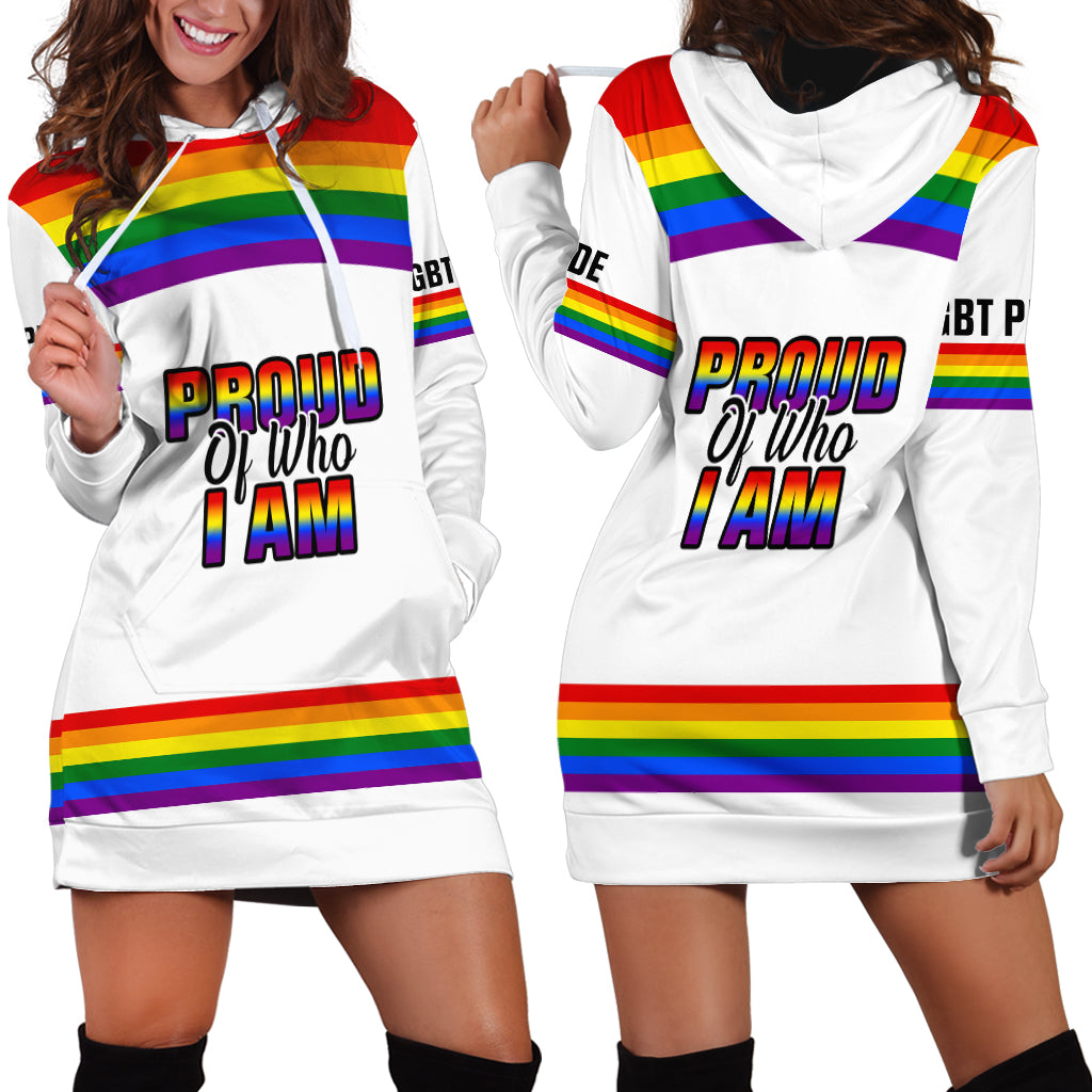 Pride Month LGBT Hoodie Dress Proud Of Who I Am White - Wonder Print Shop