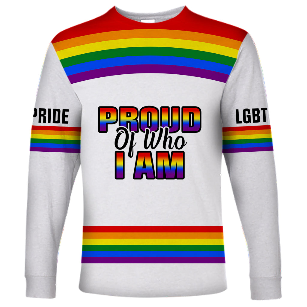 Pride Month LGBT Long Sleeve Shirt Proud Of Who I Am White - Wonder Print Shop