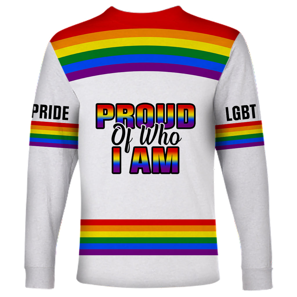 Pride Month LGBT Long Sleeve Shirt Proud Of Who I Am White - Wonder Print Shop