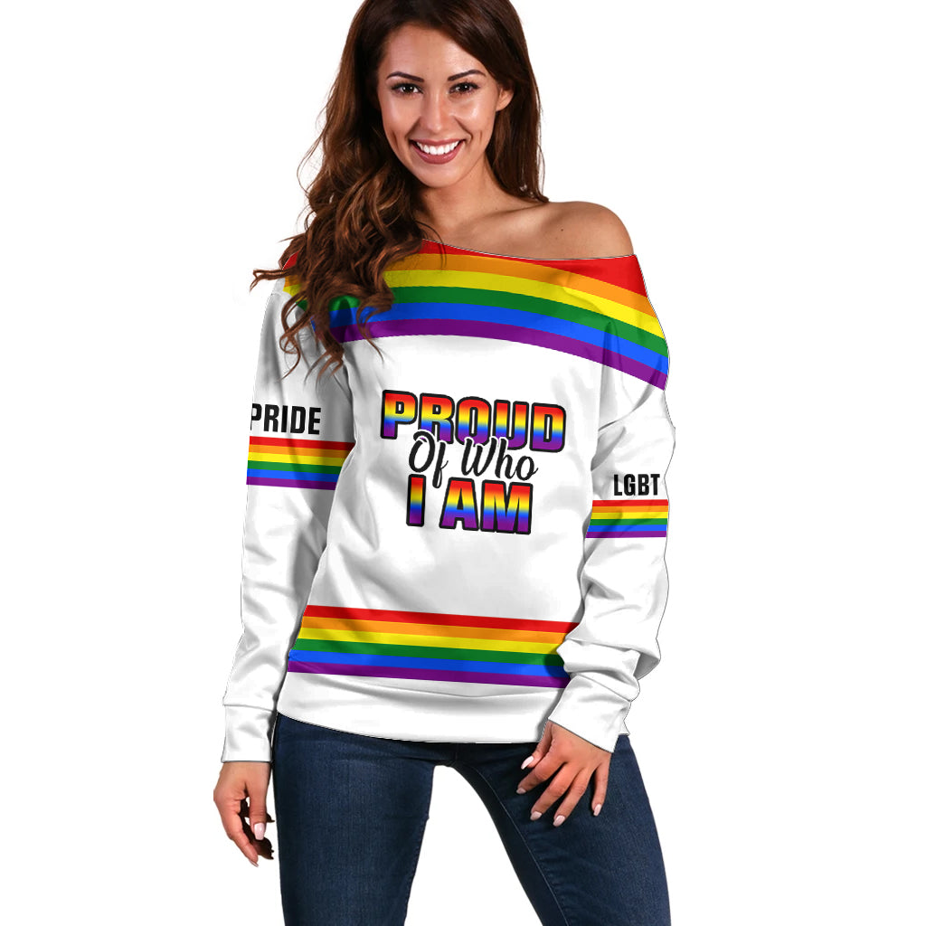 Pride Month LGBT Off Shoulder Sweater Proud Of Who I Am White - Wonder Print Shop