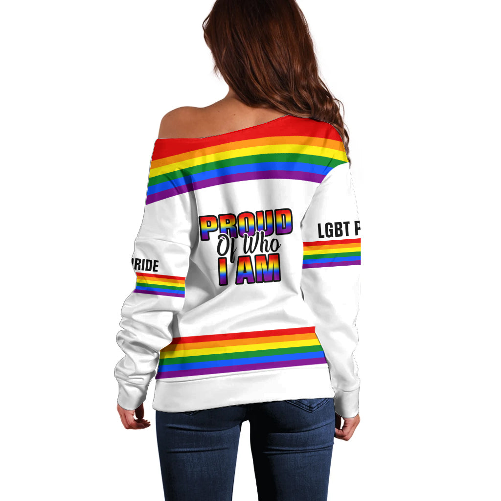 Pride Month LGBT Off Shoulder Sweater Proud Of Who I Am White - Wonder Print Shop