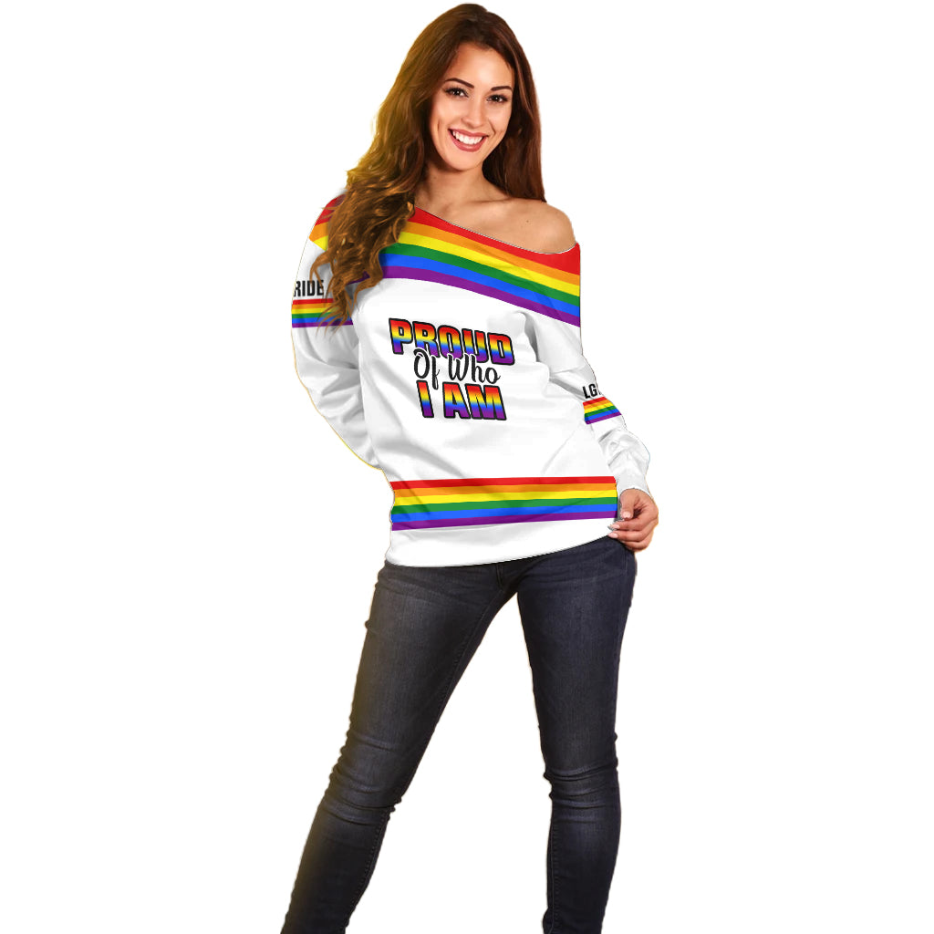 Pride Month LGBT Off Shoulder Sweater Proud Of Who I Am White - Wonder Print Shop