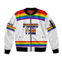 Pride Month LGBT Sleeve Zip Bomber Jacket Proud Of Who I Am White - Wonder Print Shop