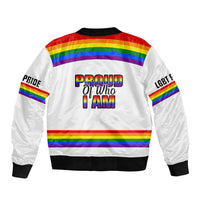 Pride Month LGBT Sleeve Zip Bomber Jacket Proud Of Who I Am White - Wonder Print Shop