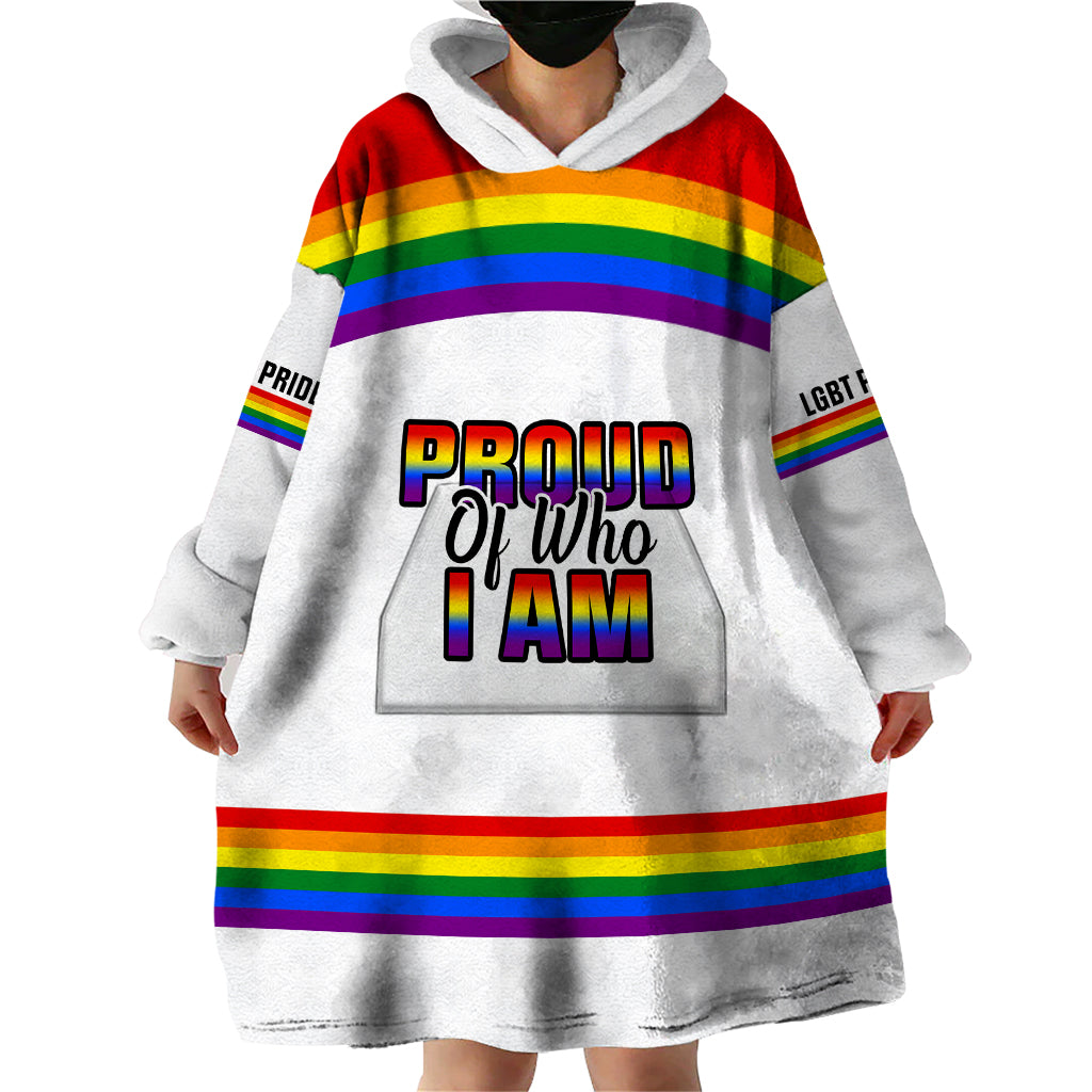 Pride Month LGBT Wearable Blanket Hoodie Proud Of Who I Am White - Wonder Print Shop
