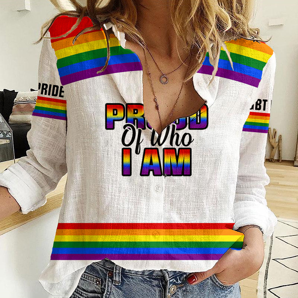 Pride Month LGBT Women Casual Shirt Proud Of Who I Am White - Wonder Print Shop