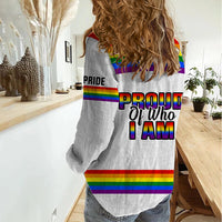 Pride Month LGBT Women Casual Shirt Proud Of Who I Am White - Wonder Print Shop