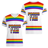 Pride Month LGBT Women V Neck T Shirt Proud Of Who I Am White - Wonder Print Shop