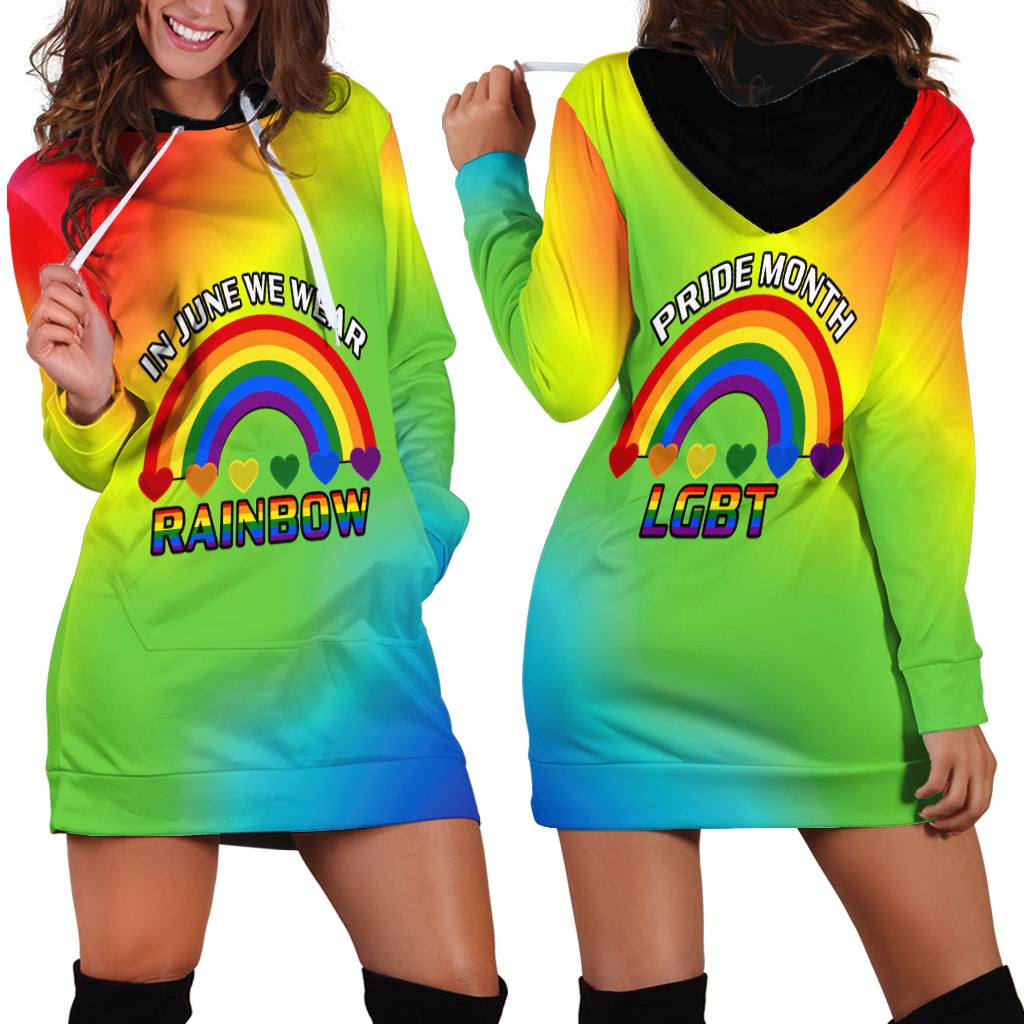 Pride Month LGBT Hoodie Dress In June We Wear Rainbow - Wonder Print Shop