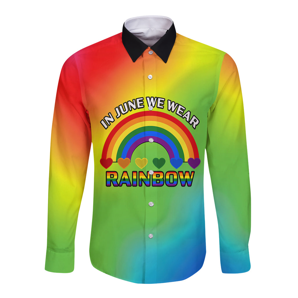 Pride Month LGBT Long Sleeve Button Shirt In June We Wear Rainbow - Wonder Print Shop