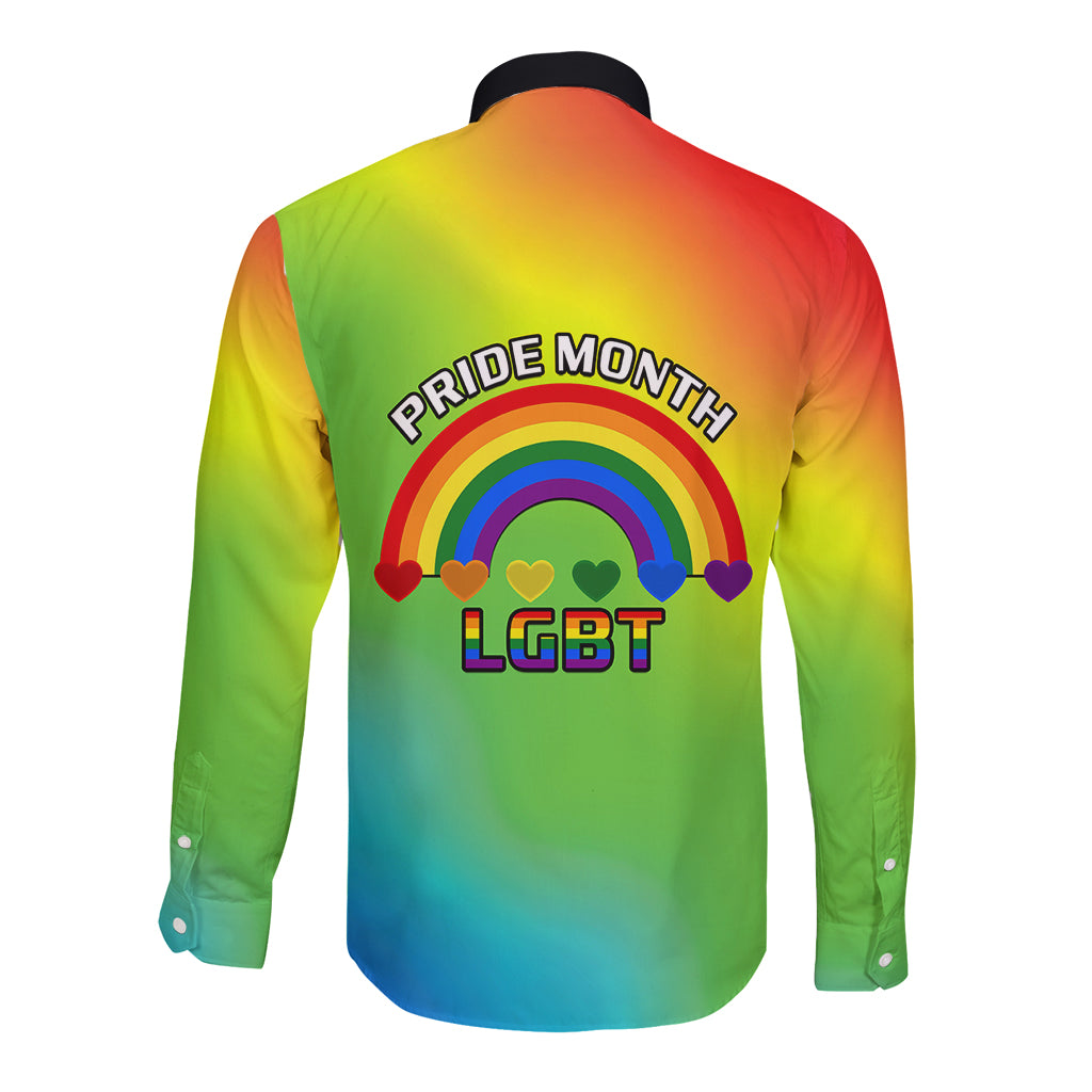 Pride Month LGBT Long Sleeve Button Shirt In June We Wear Rainbow - Wonder Print Shop