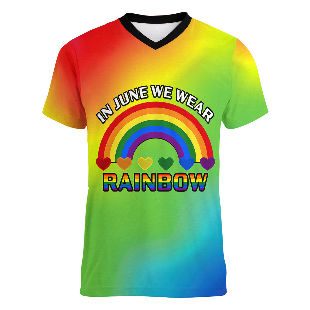 Pride Month LGBT Women V Neck T Shirt In June We Wear Rainbow - Wonder Print Shop
