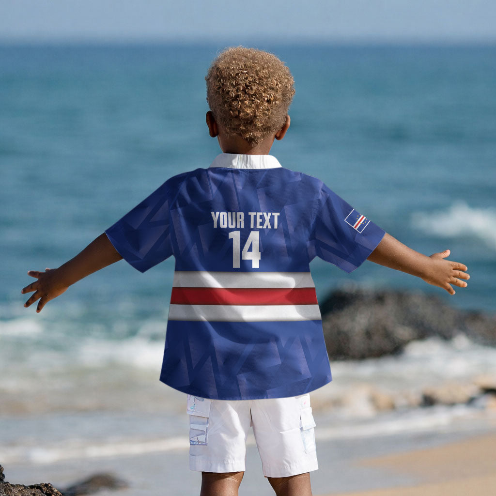 Cabo Verde Football 2026 Custom Kid Hawaiian Shirt Forca Tubaroes Azuis