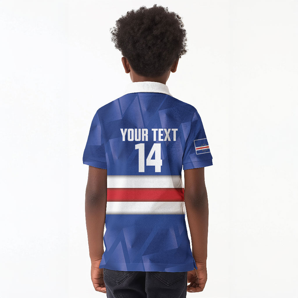 Cabo Verde Football 2026 Custom Kid Polo Shirt Forca Tubaroes Azuis