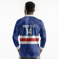 Cabo Verde Football 2026 Custom Long Sleeve Polo Shirt Forca Tubaroes Azuis