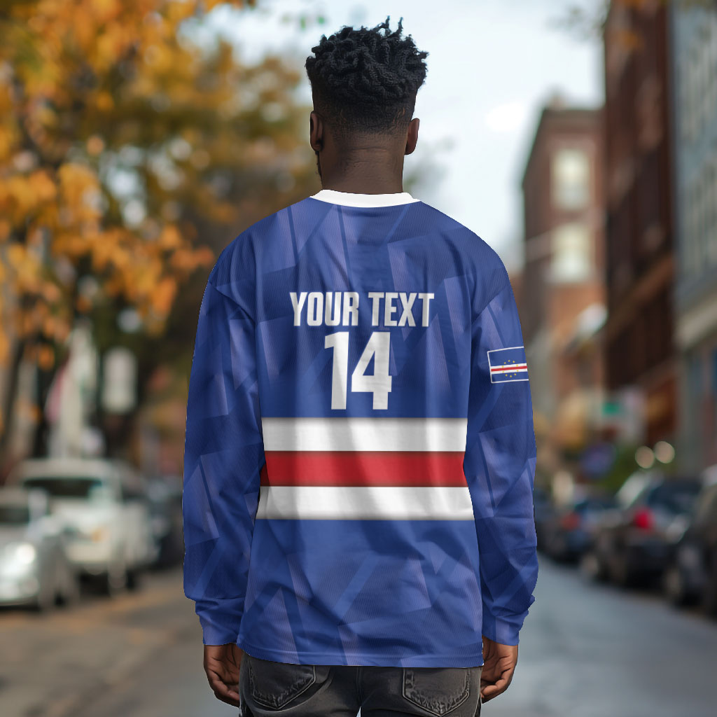 Cabo Verde Football 2026 Custom Long Sleeve Shirt Forca Tubaroes Azuis