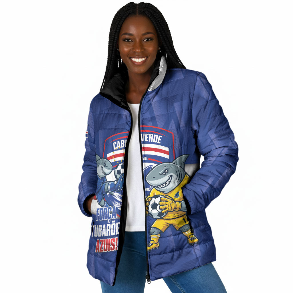 Cabo Verde Football 2026 Custom Padded Jacket Forca Tubaroes Azuis